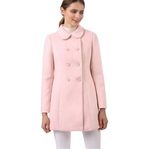 Allegra K Women's Pink Double-Breasted Pea Coat